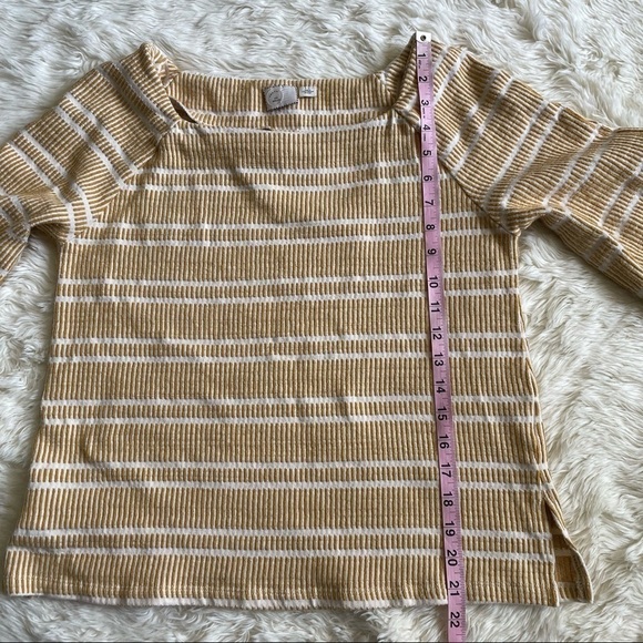 Anthropologie Postmark Blouse Flare Sleeve Textured Stripe Yellow & White M - Picture 13 of 14